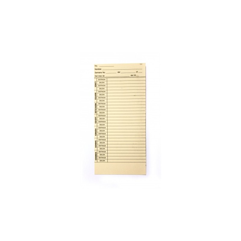 Tarjeta checadora semanal T-7