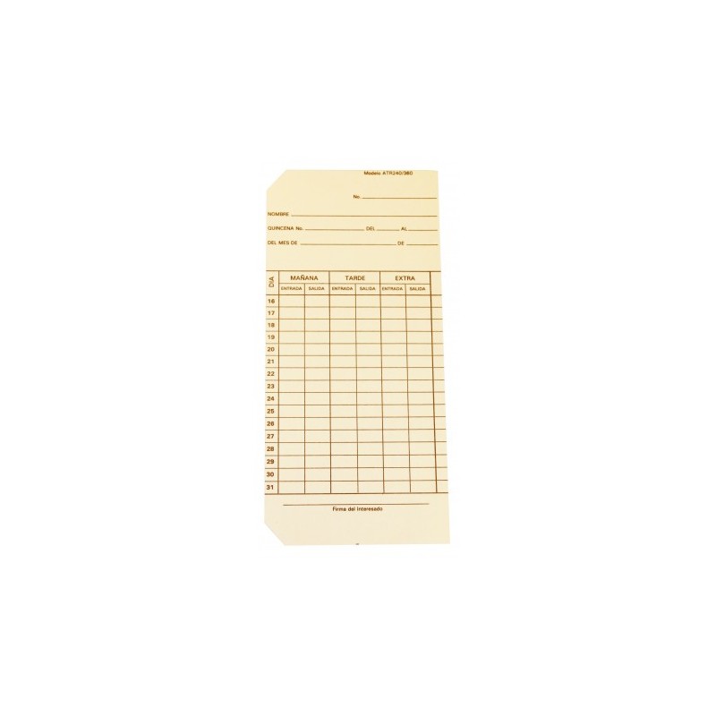 Tarjeta checadora mensual para reloj ATR240